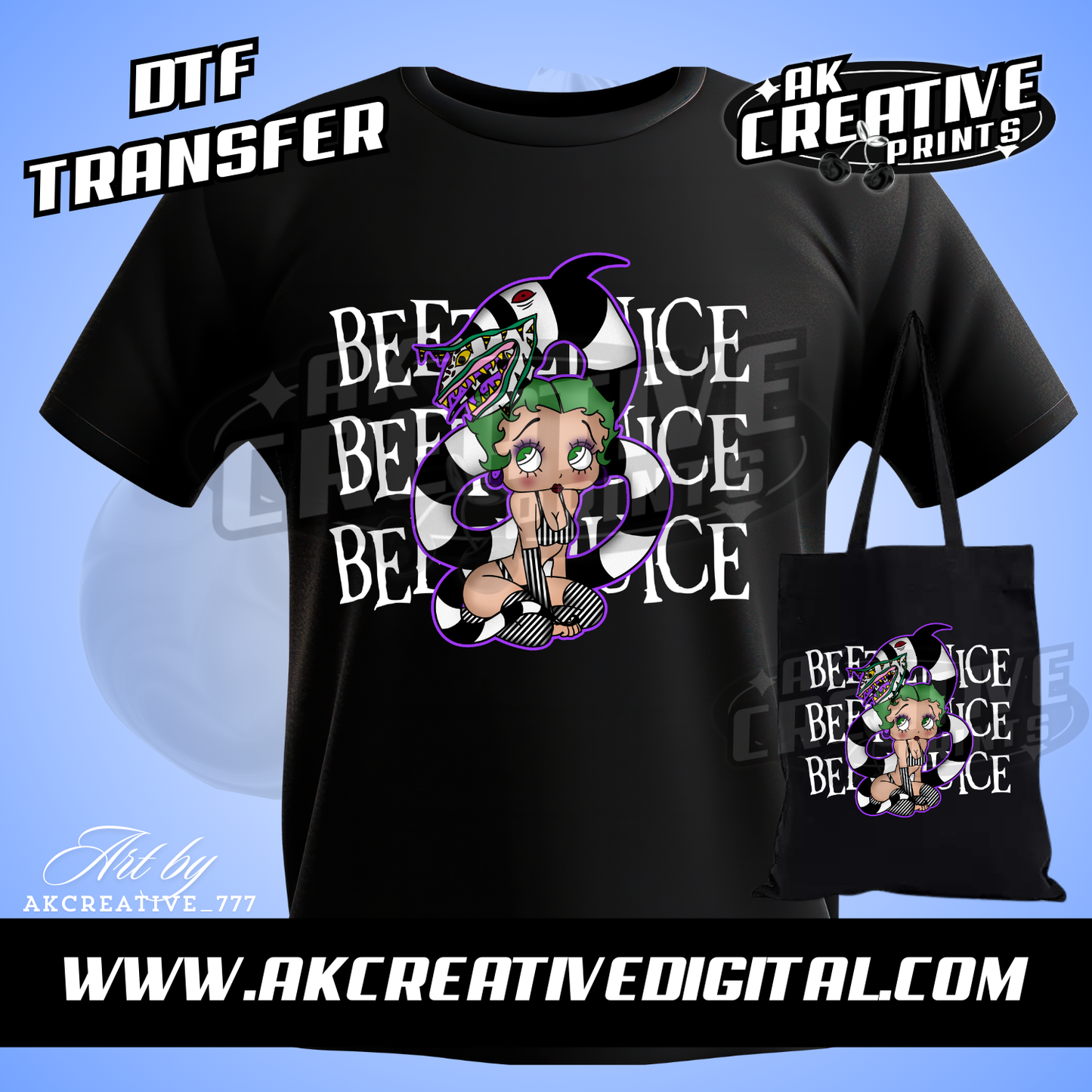 Beetlejuice DTF transfer