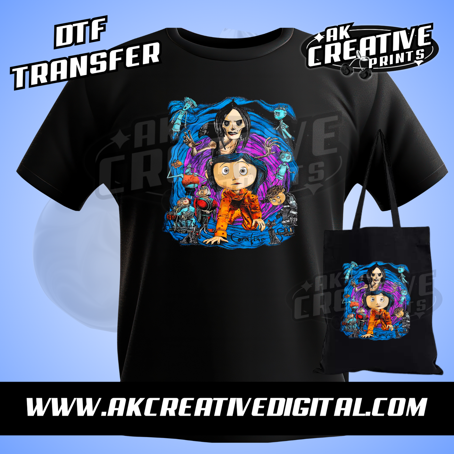 Coraline DTF for black shirts